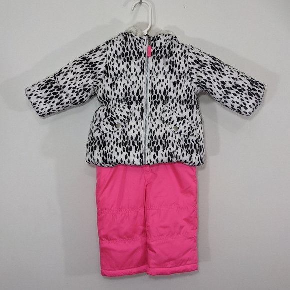 NWT Carter's Girls Pink White Black Snowsuit Pants/ Coat 2 Piece size 12 Months
